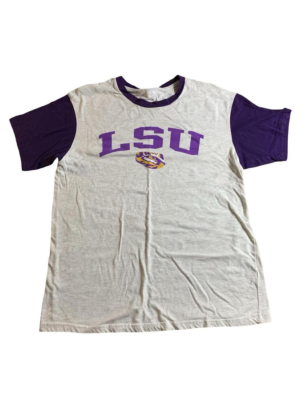 American Eagle LSU Tigers Ringer T-Shirt Unisex M Gray Purple Sleeves Tee